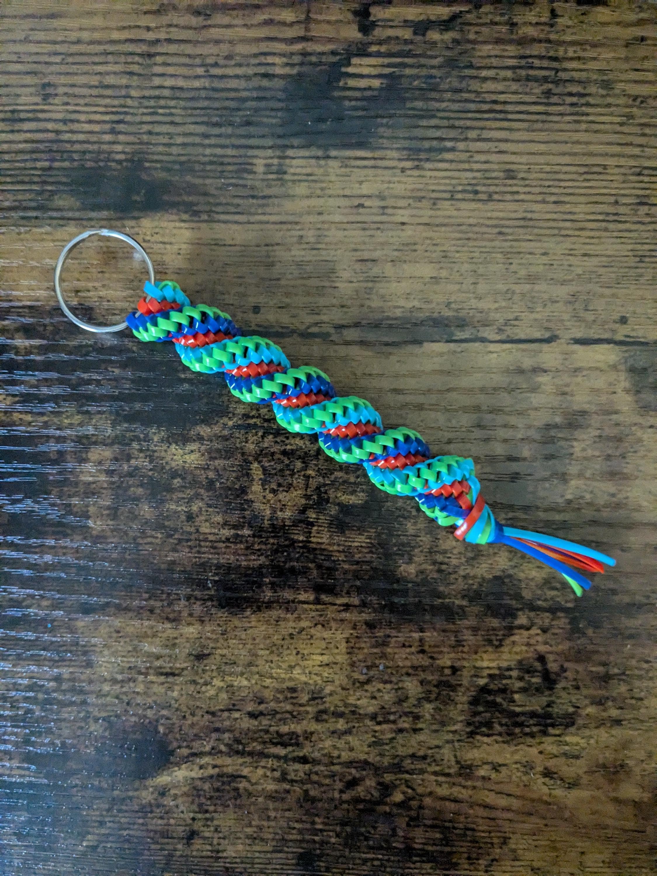 Blue Green Orange Boondoggle Keychain | Corkscrew Twist Rexlace