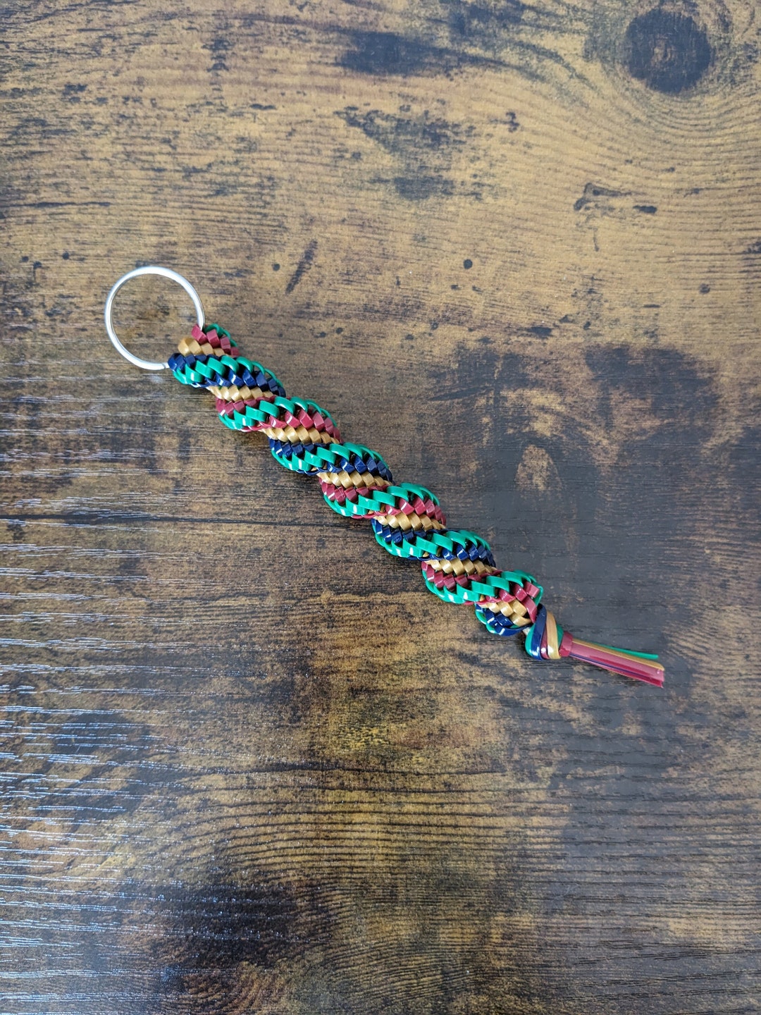 Navy Blue Gold Burgundy Green Boondoggle Keychain Corkscrew Rexlace