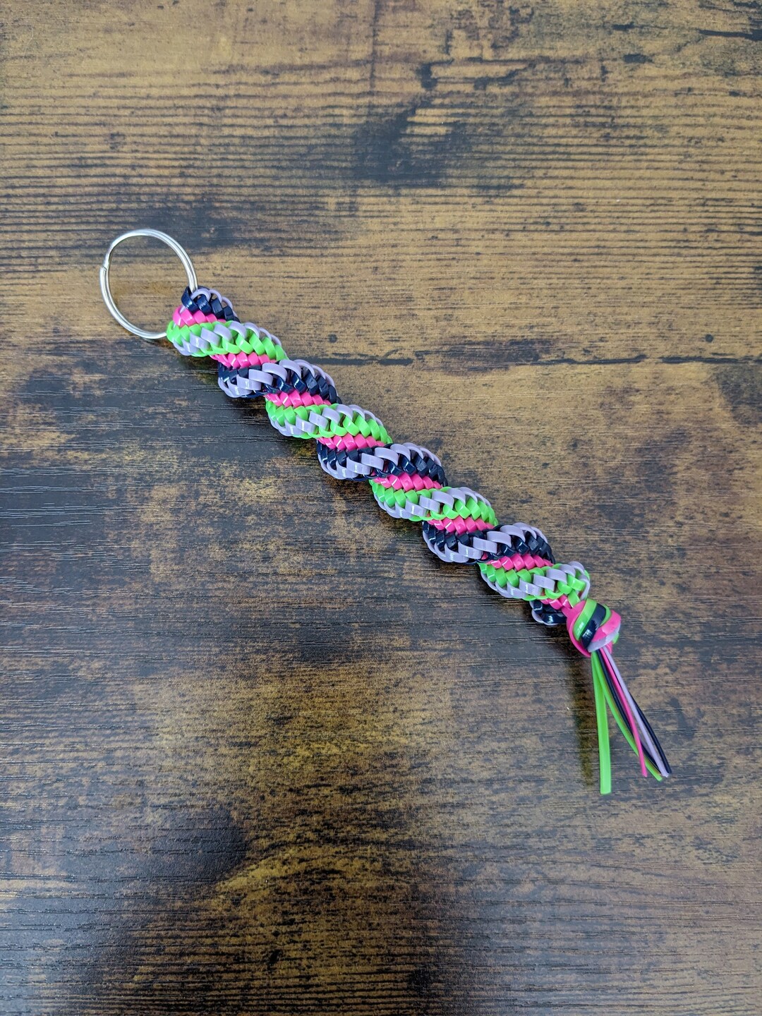 Navy Green Pink Purple Boondoggle Keychain Corkscrew Rexlace Keychain