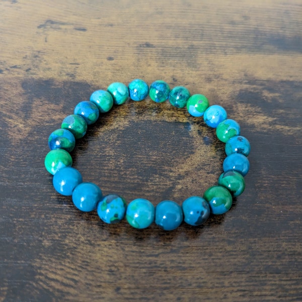 Blue & Green Stone Bead Bracelet |  Multicolor Stacking Bracelet | Aqua Round Bead Bracelet