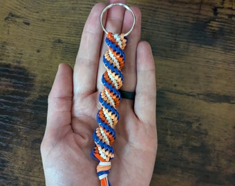 Blue Orange & White Boondoggle Keychain | Corkscrew Twist Rexlace