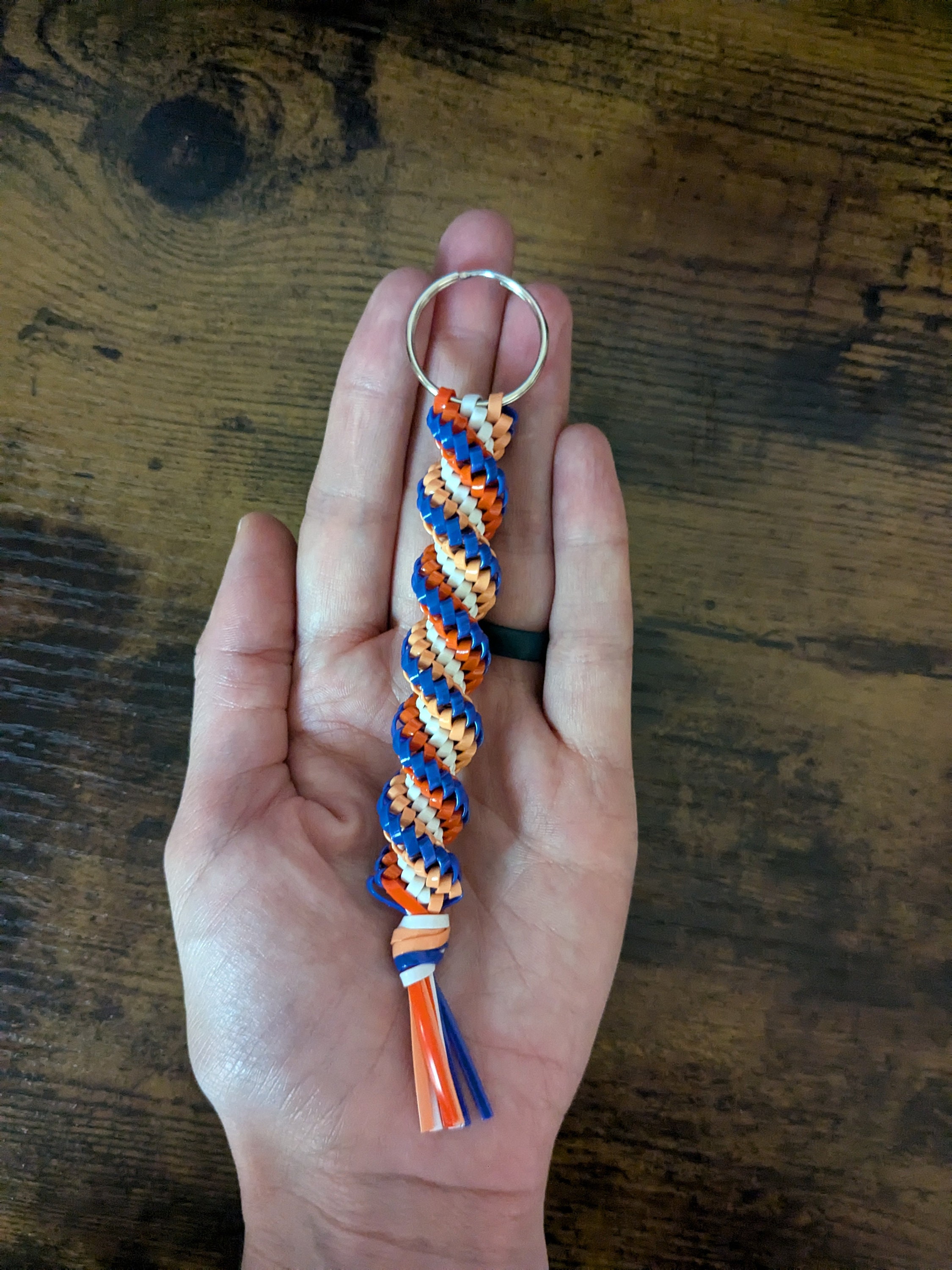 Blue Orange & White Boondoggle Keychain | Corkscrew Twist