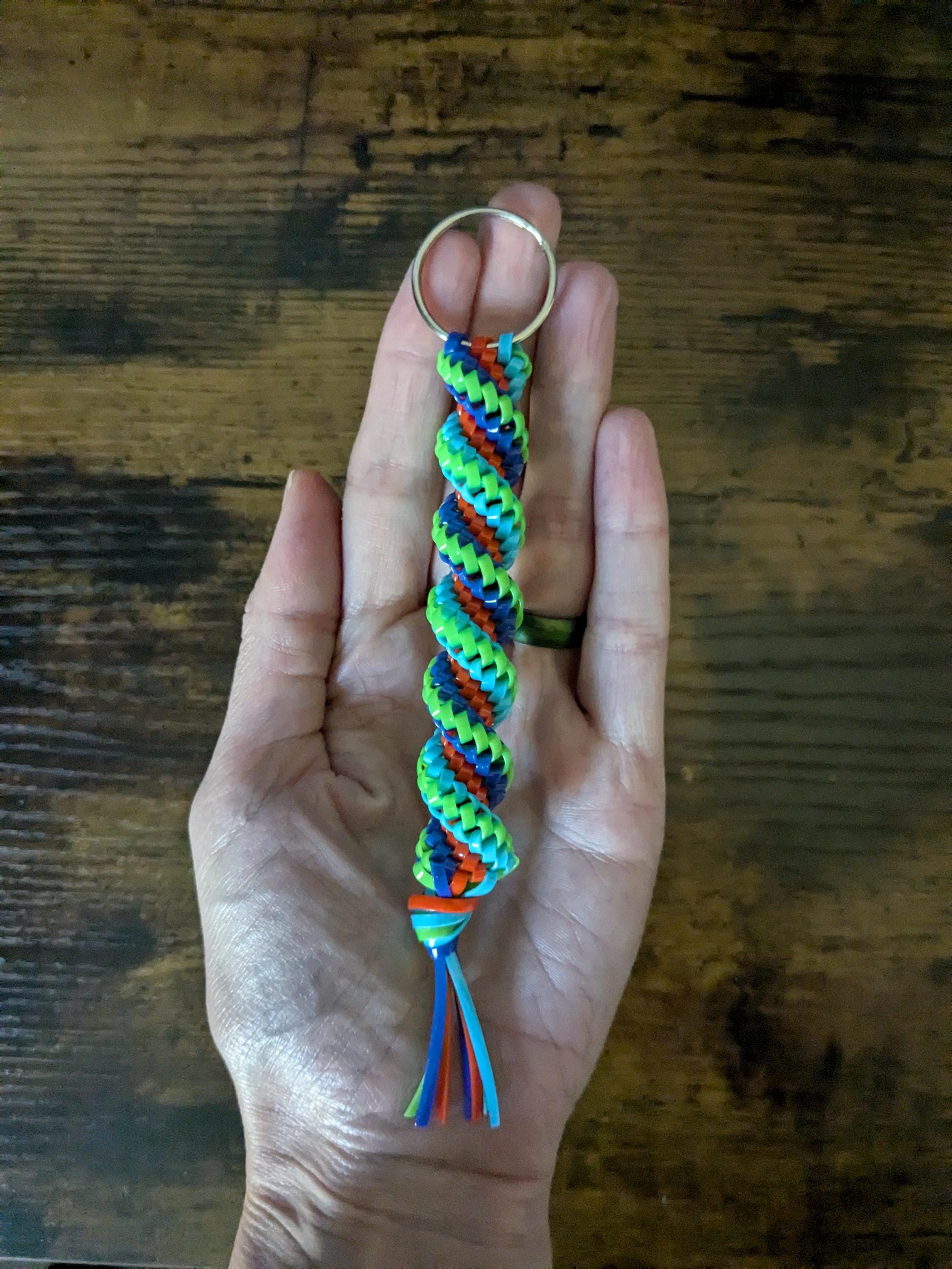Blue Green Orange Boondoggle Keychain | Corkscrew Twist Rexlace
