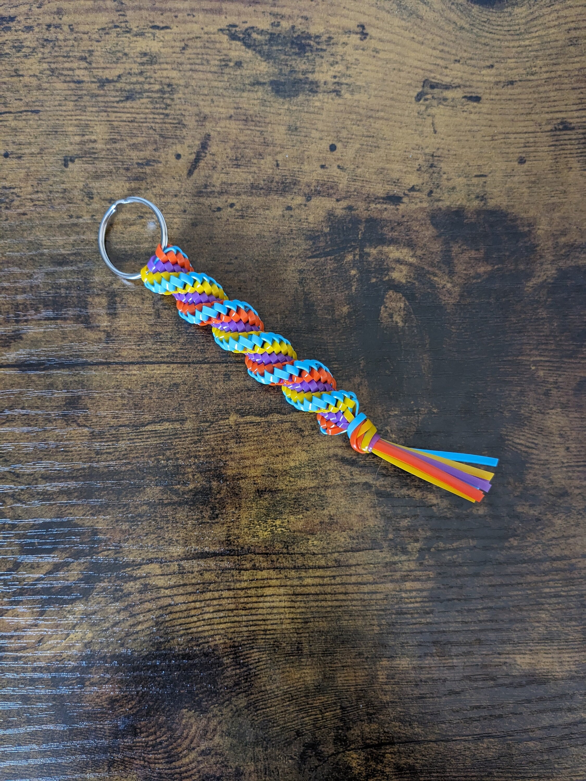 Blue Purple Yellow Orange Boondoggle Keychain | Corkscrew Rexlace