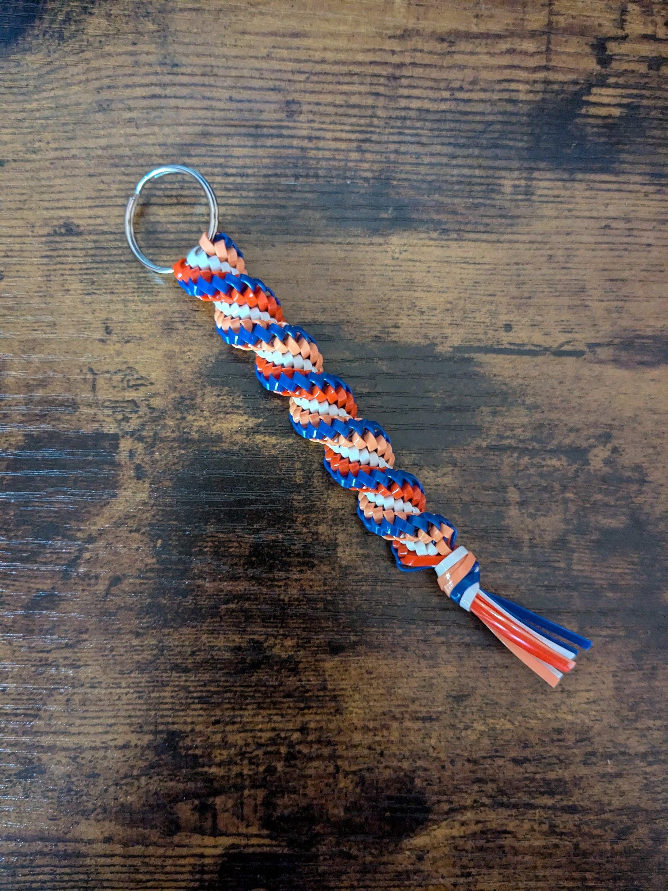 Blue Orange & White Boondoggle Keychain | Corkscrew Twist Rexlace