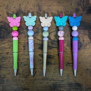 Butterfly Beaded Pens | Silicone Bead Decorated Ink Pens | Unique Fun Gift Idea | Party Favor | Bead Pens | Fancy Custom Pens | Soft Beads