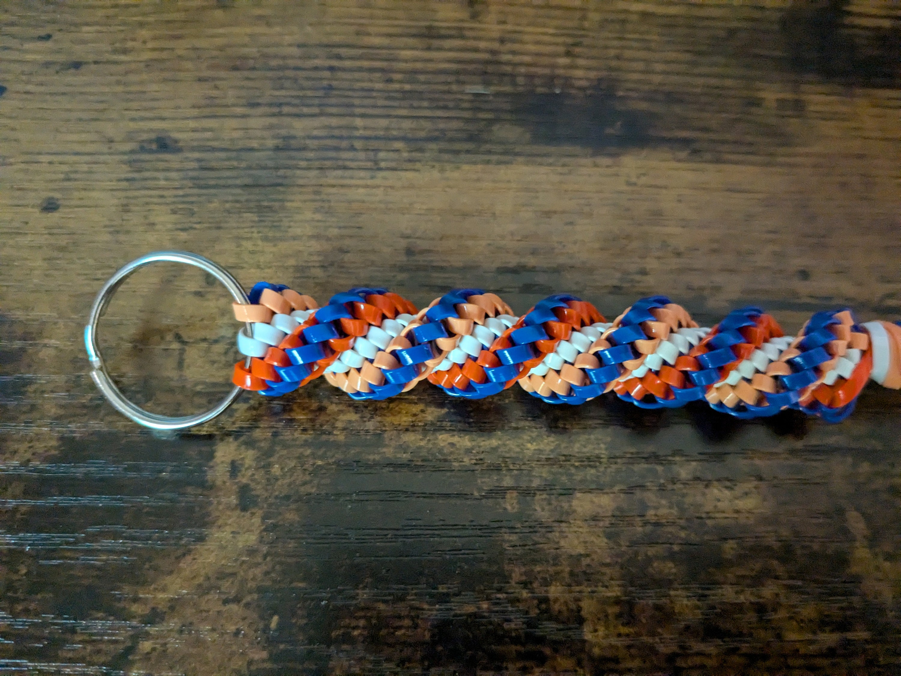 Blue Orange & White Boondoggle Keychain | Corkscrew Twist