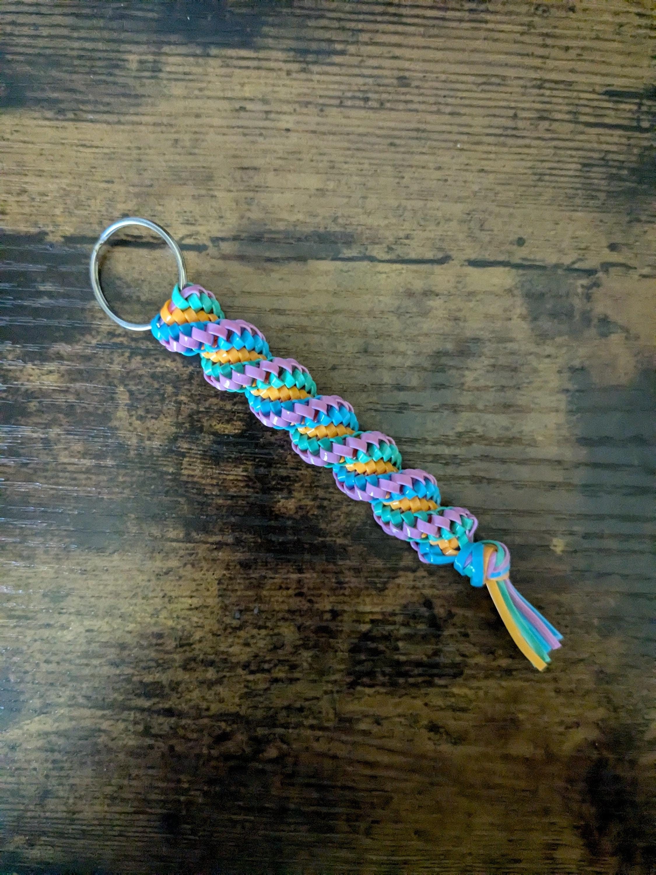 Pink Blue Green Orange Boondoggle Keychain | Corkscrew Rexlace