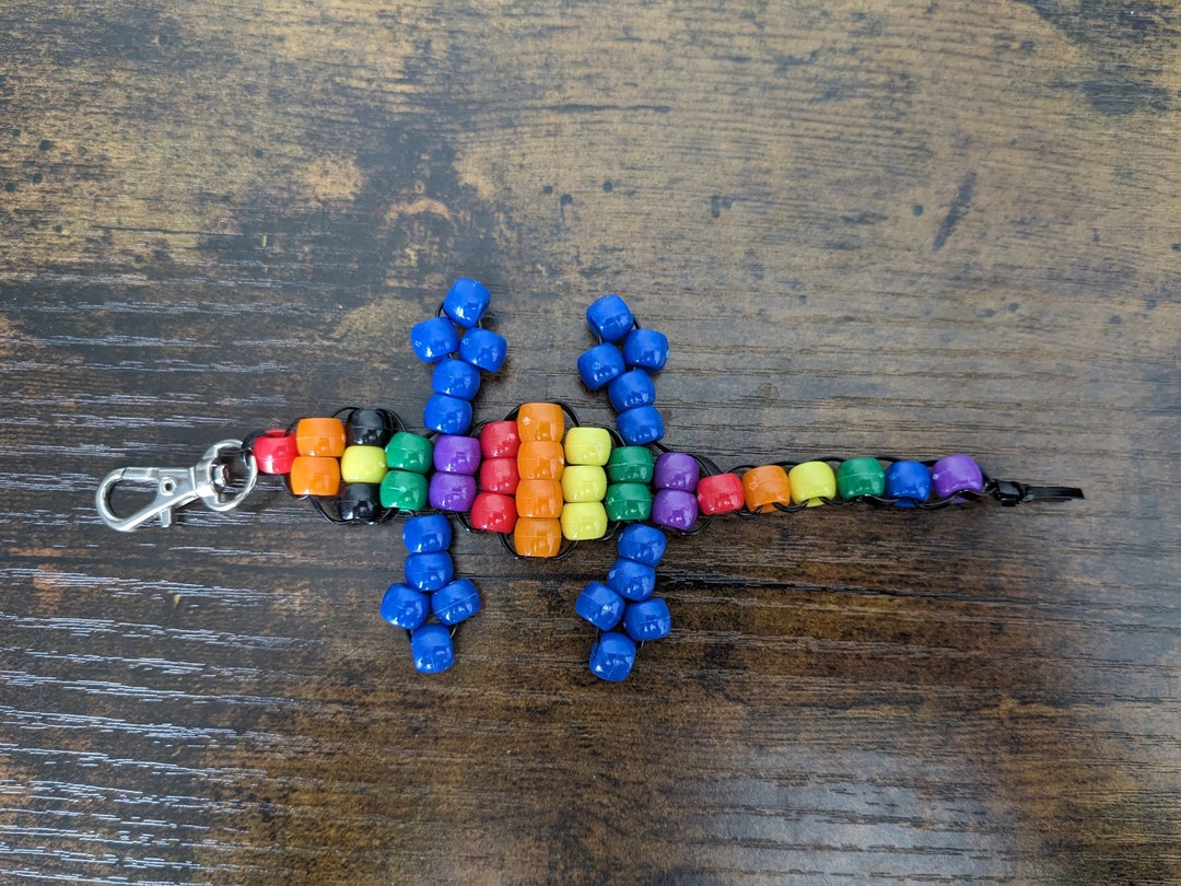 Rainbow Stripe Beaded Lizard Keychain Gecko Keychain Pony Bead Lizard