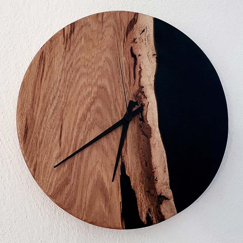 Black Epoxy and Walnut Wood Wall Clock 12x12 Etsy