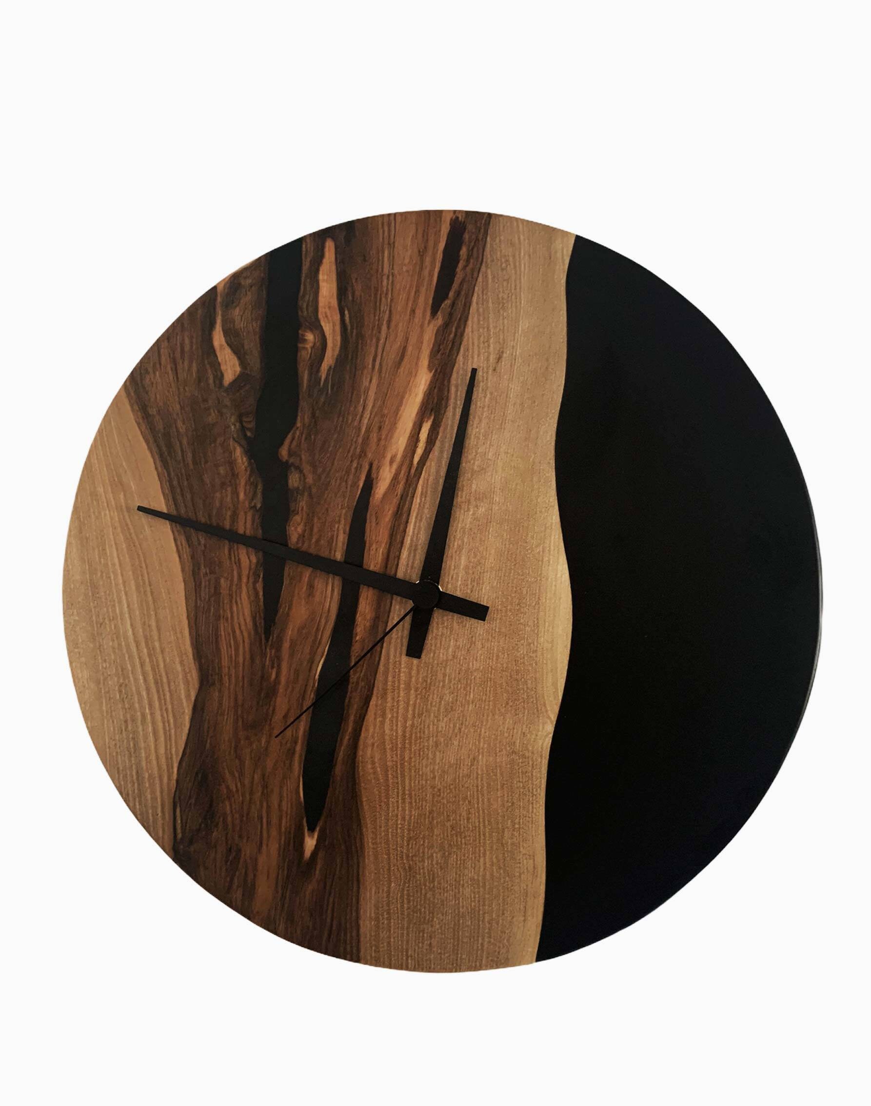 Black Epoxy and Walnut Wood Wall Clock 12x12 Etsy