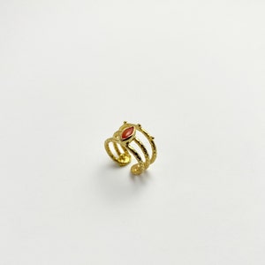 Coral Ear Cuff / Handmade 18k Gold Vermeil Sterling Silver Elliptical Cut Coral Adjustable Ear Cuff: Coral Ear Cuff