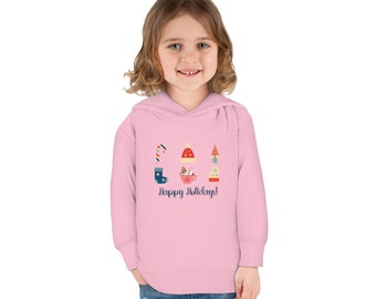 Retro Cute Happy Holidays Winter Toddler Pullover Fleece Hoodie