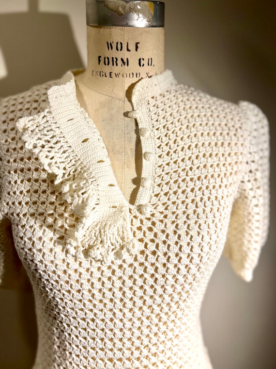 Vintage Dress hand made wedding xs small crochete… - image 2