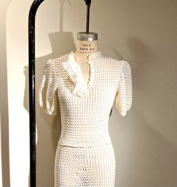 Vintage Dress hand made wedding xs small crochete… - image 9