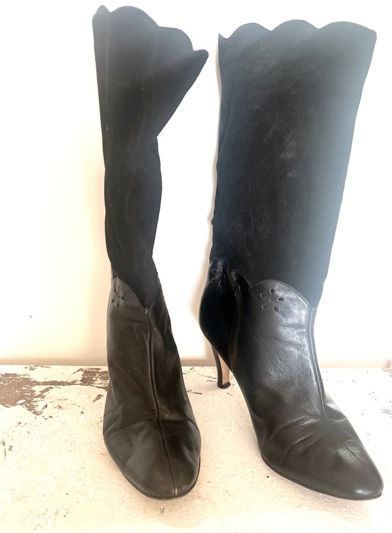 Vintage black   boots 80s suede leather size 9 - image 1