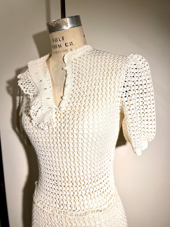 Vintage Dress hand made wedding xs small crochete… - image 8