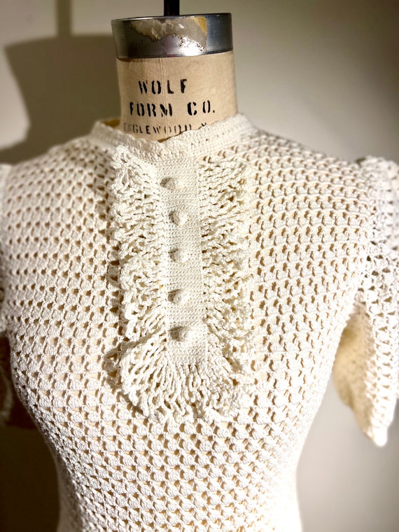 Vintage Dress hand made wedding xs small crochete… - image 4