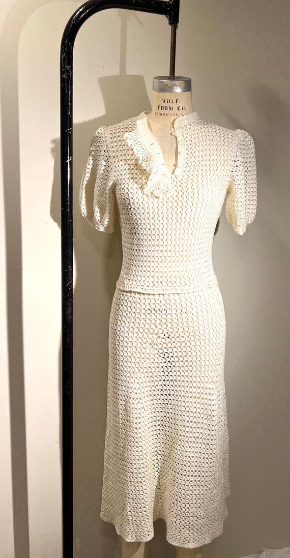 Vintage Dress hand made wedding xs small crochete… - image 1