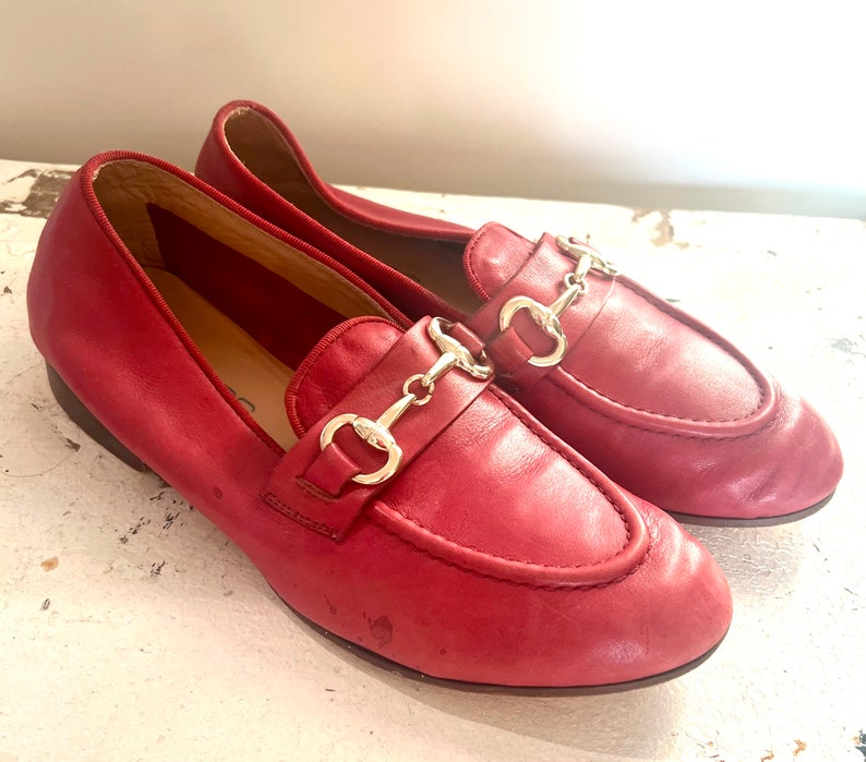 Vintage loafers red leather made in Italy 38 image 3