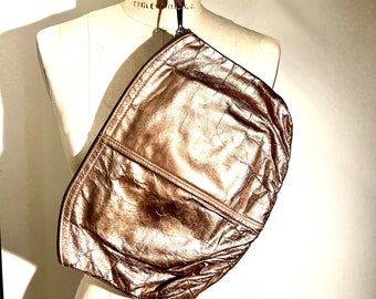 Vintage leather 80s bag clutch metallic gold