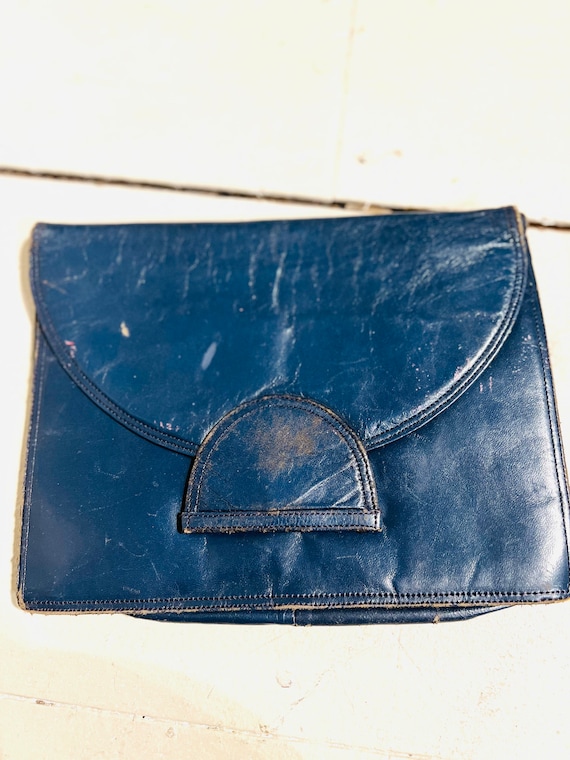 Vintage leather 80s bag clutch blue - image 1