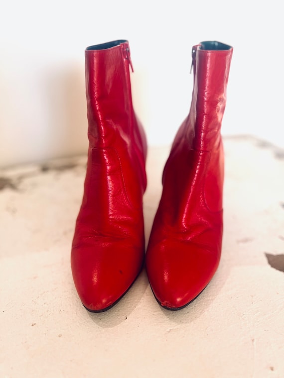YSL red ankle leather boots 7.5