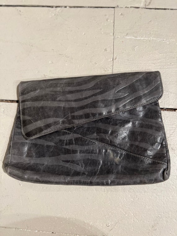 Vintage leather 80s bag clutch grey
