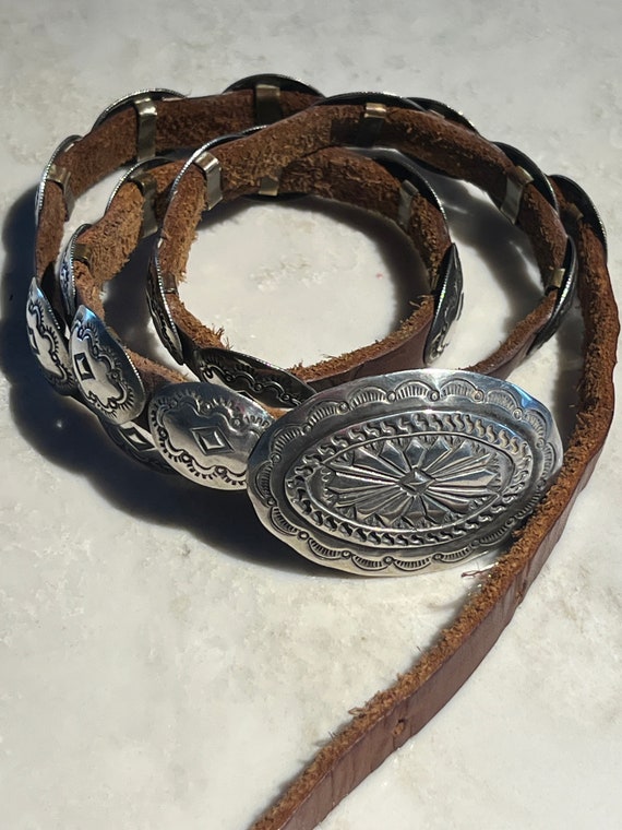 Vintage  Leather  sterling concho Native American… - image 5