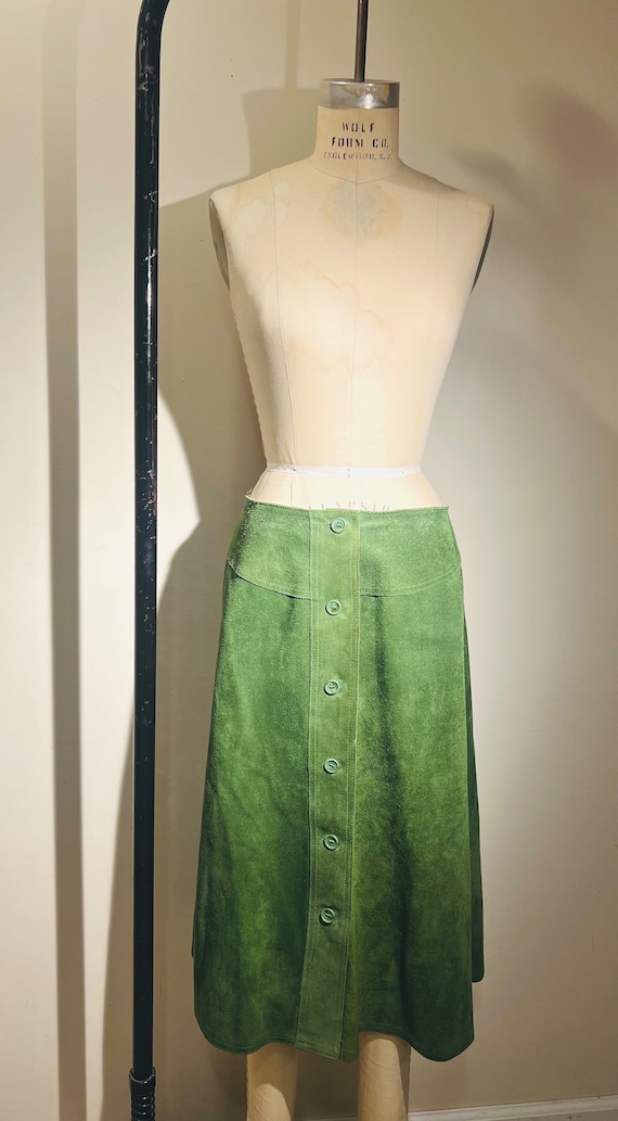 1970s green suede skit A line leather