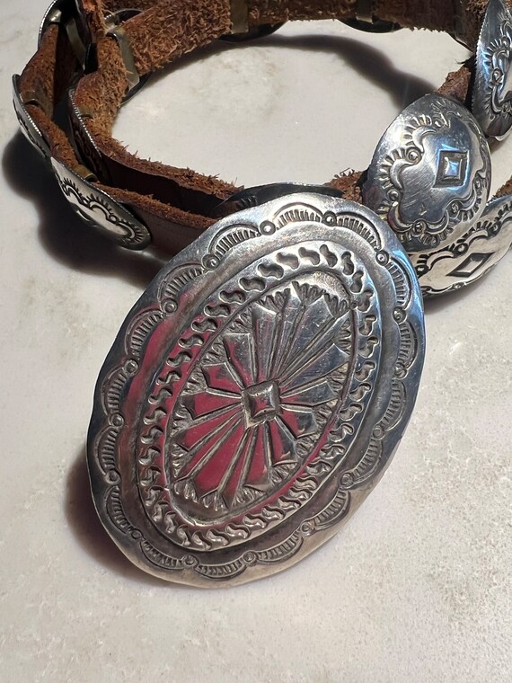 Vintage  Leather  sterling concho Native American… - image 8