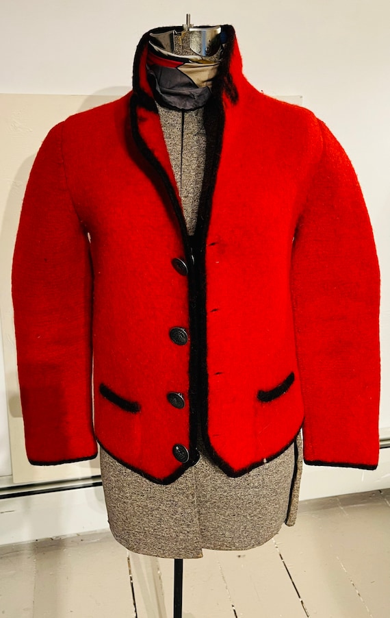 Vintage wool jacket Iceland hand made red