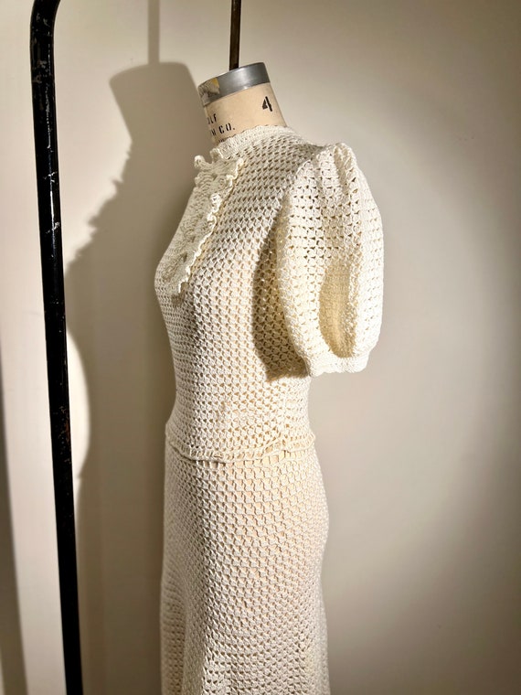 Vintage Dress hand made wedding xs small crochete… - image 7