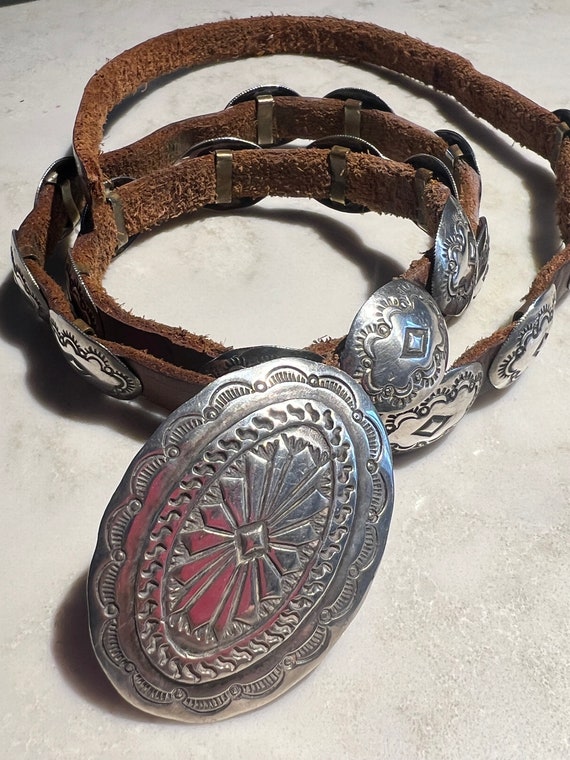 Vintage  Leather  sterling concho Native American… - image 4