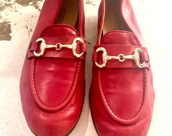 Vintage loafers red leather made in Italy 38