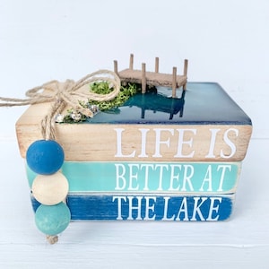 Lake Book Stack: Handmade Nautical Tier Tray Decor