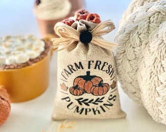 Fall Pumpkin Burlap Bag: Farmhouse Tier Tray Decor