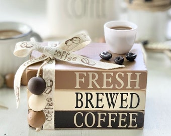 Handmade Coffee Book Stack: Tier Tray Coffee Bar Decor
