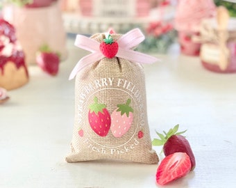 Handmade Strawberry Burlap Bag: Spring Tier Tray Decor