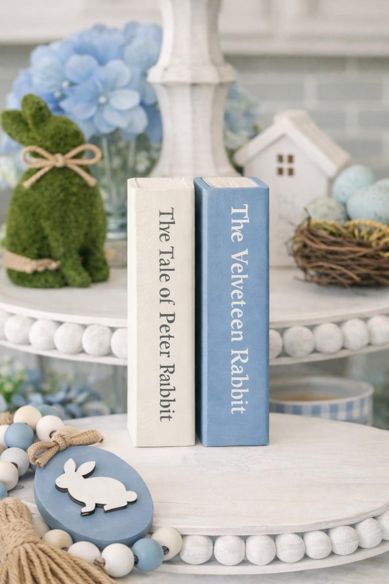 Porcelain Rabbit Book Peter Rabbit & Velveteen Rabbit Wooden Faux Book Sitter – Nursery Decor ...