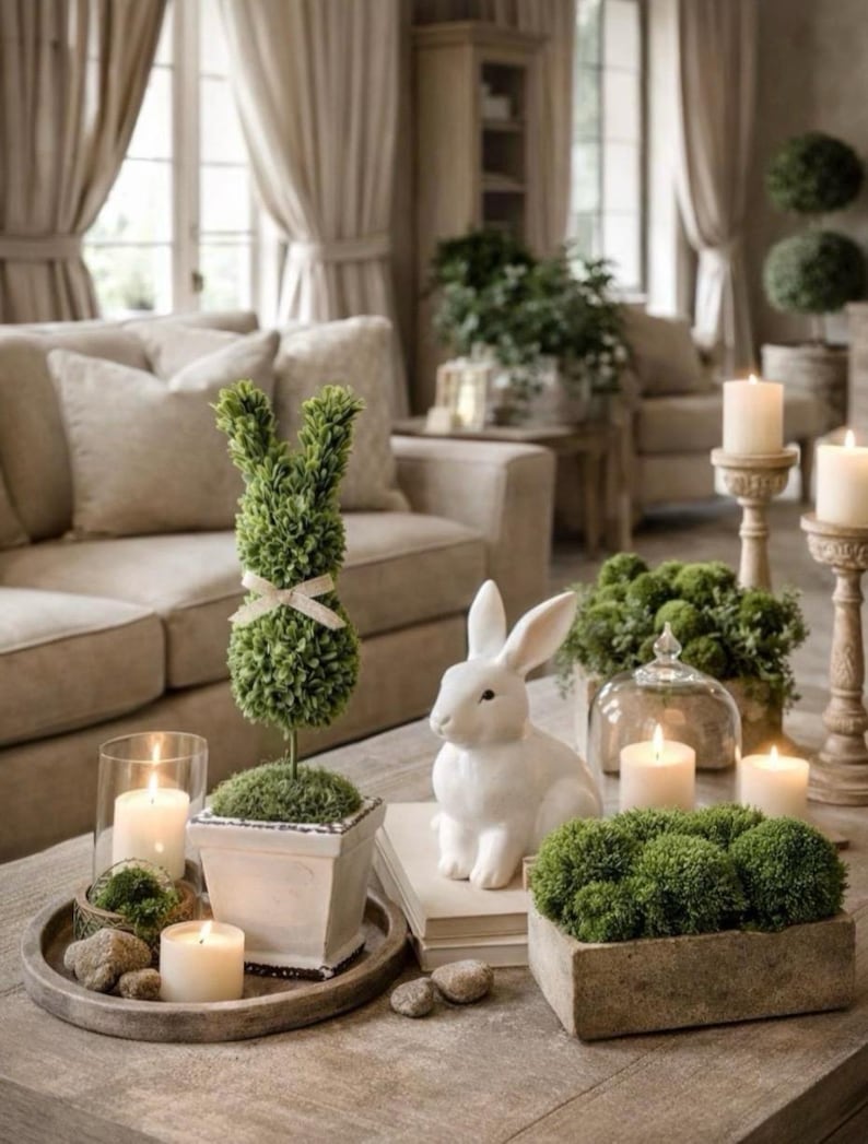 Spring Topiaries Handmade Bunny Faux Boxwood Topiary | Spring Table Decor - Etsy