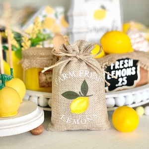Lemon Burlap Bag | Farm Fresh Lemons | Faux Whip | Home Decor | Lemon Decor | Kitchen Decor | Spring Decor | Tier Tray | Fake Bake