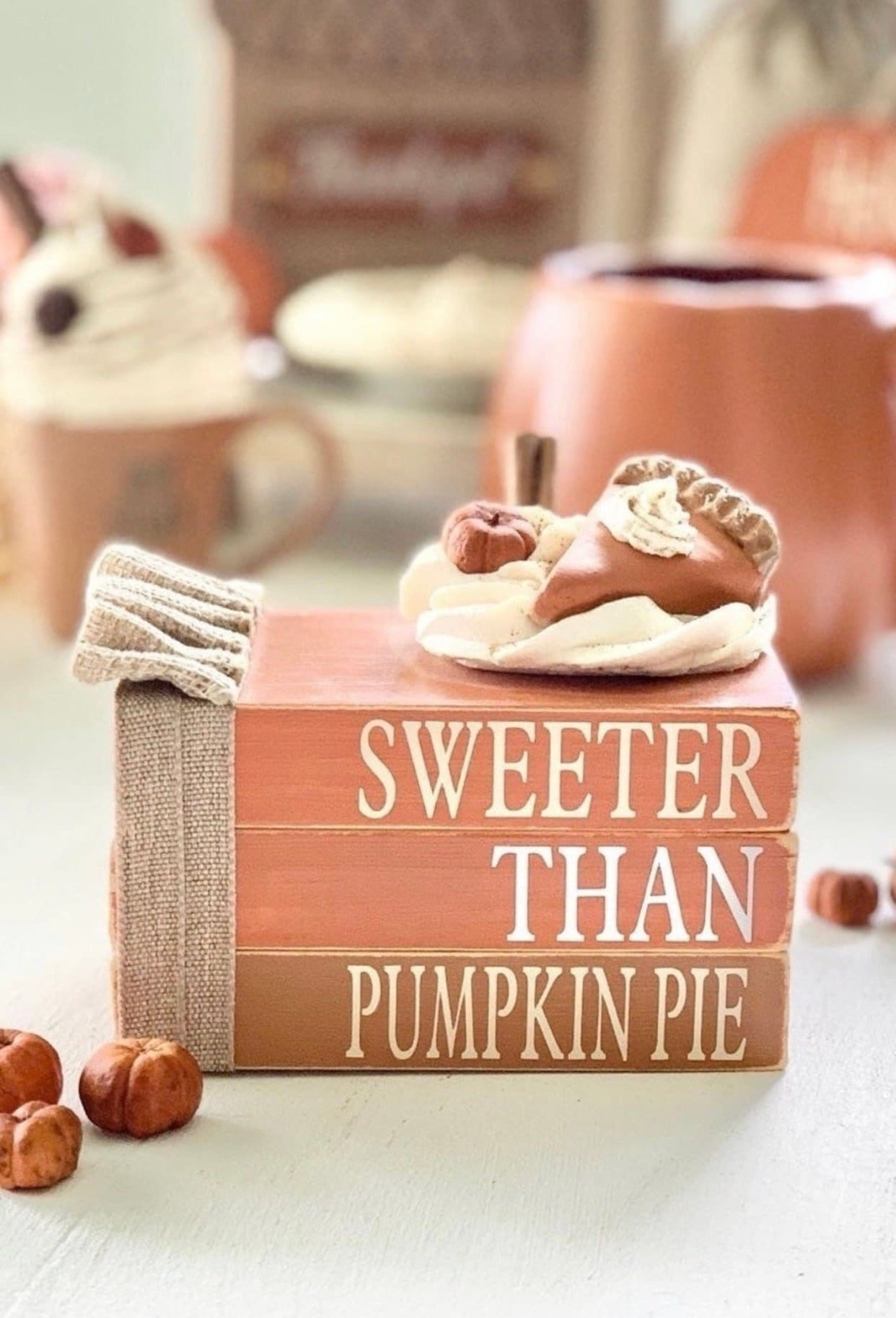 Handmade Fall Pumpkin Pie Book Stack: Tiered Tray Decor