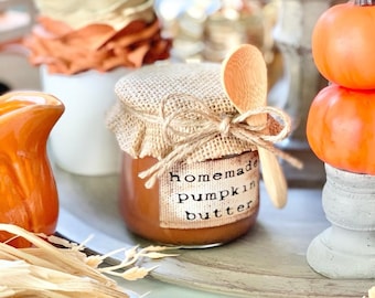 Handmade Pumpkin Butter Jar with Spoon: Fall Tiered Tray Decor