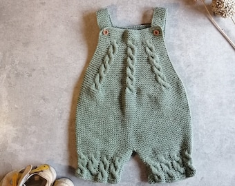 Baby dungarees hand-knitted, mint natural green