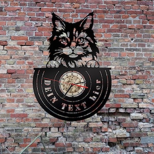 Uhr Wanduhr Uhren Maine-Coon-Katze LED Wandbild aus Holz Maine Coon Katze