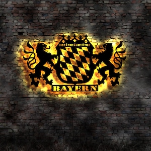 Bayern Wappen LED Leuchtschild no Glasdekor KFZ-Aufkleber Symbol Wandtattoo sign Freistaat Bundesland Karte Map Leuchtreklame Schild
