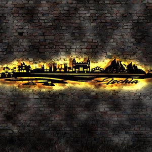 Skyline Ischia Insel  Urlaub  LED Wandbild Holz Stadt AK Karte Map Wandsticker Leuchtbild Neonreklame Wandtattoo Reiseführer Silhouette