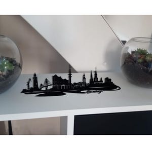 Batteriebetriebene Skyline Hamburg  Deko  LED Wandbild   Holz Stadt AK Karte  Wandtattoo
