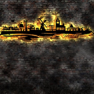 Skyline Usedom Ostsee LED Wandbild Holz Stadt AK Karte Map Stadtplan Wandsticker Leuchtbild Neonreklame Wandtattoo Reiseführer Silhouette